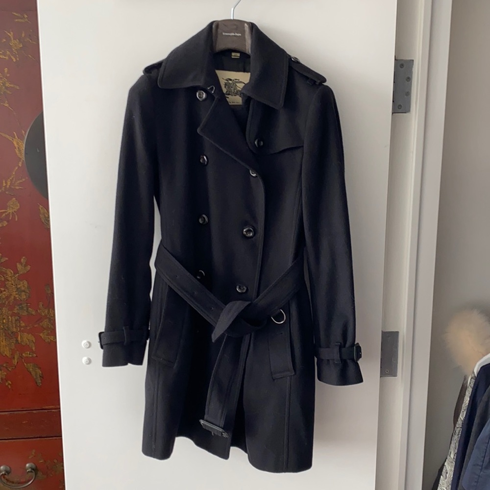 Navy blue Burberry ladies wool 3/4 trench coat size US6/ UK8/ EU36